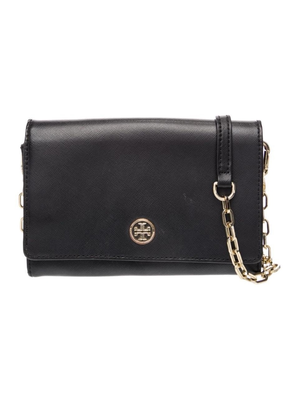 Tory Burch Black Leather Crossbody with Gold Chain